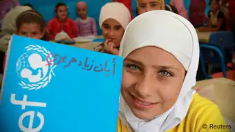 Girl at school in Al Zaatri refugee camp in Jordan