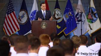 Mitt Romney delivers a foreign policy speech at the Virginia Military Institute in Lexington, Virginia