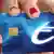 Symbolbild Blue Card Europa, Frau, die eine Kreditkarte mit dem Eurosymbol zeigt Konkurrenz zur Greencard der USA