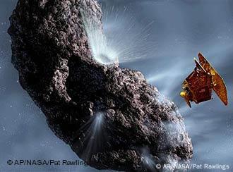 So beschießt Deep Impact in einer Computerillustration den Kometen