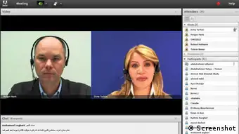 Screenshots Open Media Summit (OMS) am 8.11.2012: erster Online Kurs der DW Akademie, live-Session mit Holger Hank (DW Akademie) und Dima Tarhini (DW TV) (Foto: DW Akademie).