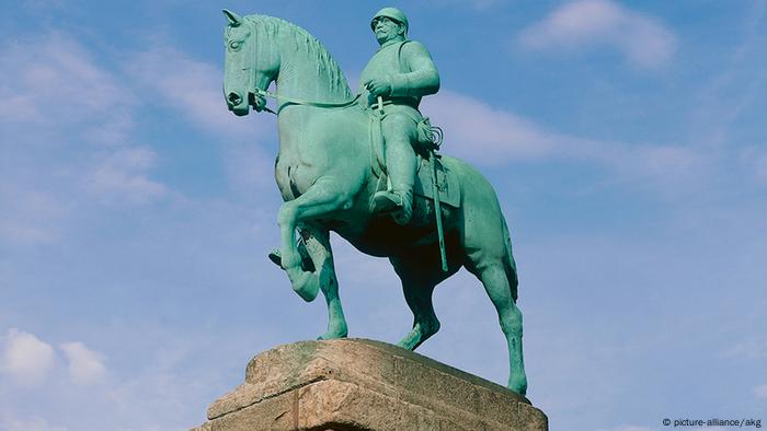 A stone statue in Bismarck commemorates the chancellor on horseback