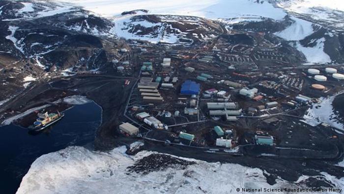 The buildings of McMurdo Station as seen from the sky