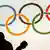 Olympic rings on a white wall
