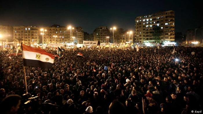Masses of people demonstrate on Tahrir Square in Cairo
