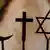 Religious symbols, crescent, cross, star of david in Paris, France, Europe