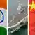 Dreiteilige Montage Flaggen, Indien, China und eines Chinesischen Flugzeugträgers