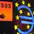 SOS-Zeichen an einer Notrufsäule umrahmen am 21.12.2011 das Euro-Zeichen vor der Europäischen Zentralbank (EZB) in Frankfurt am Main. «Rettungsroutine» ist das Wort des Jahres 2012. Es stehe für die immer wiederkehrenden Maßnahmen zur Rettung des Finanzsystems, begründete die Gesellschaft für deutsche Sprache am Freitag in Wiesbaden ihre Wahl. Foto: Boris Roessler/dpa +++(c) dpa - Bildfunk+++ pixel Schlagworte Euro-Symbol , SOS , Schriftzug , .Sprache , Stern , .Gesellschaft , Eurozeichen , schild