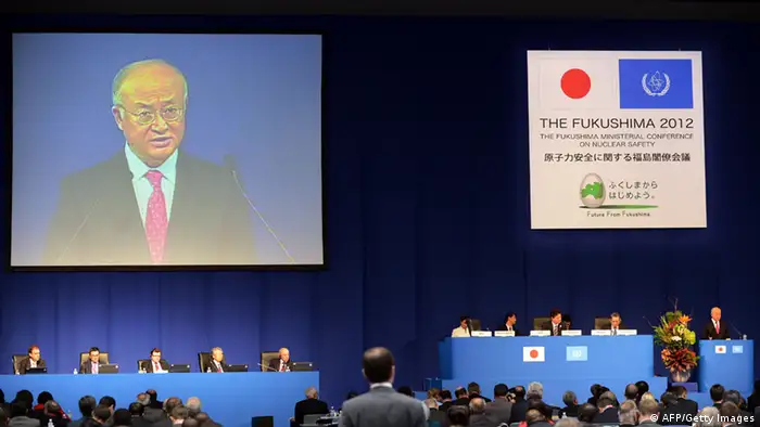 International Atomic Energy Agency (IAEA) director general Yukiya Amano (far R) delivers a speech at the Fukushima Ministerial Conference on Nuclear Safety in Koriyama in Fukushima prefecture, northern Japan on December 15, 2012. High-level officials, including government ministers, from more than 50 countries and organisations began a three-day international conference, 60 kms west of the stricken Fukushima Dai-ichi nuclear plant. AFP PHOTO / Yoshikazu TSUNO (Photo credit should read YOSHIKAZU TSUNO/AFP/Getty Images)