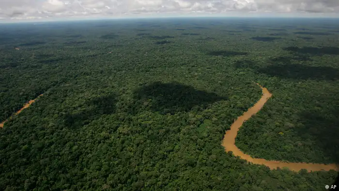 An aerial view of the Yasuni National Park, in Ecuador's northeastern jungle, Thursday, May 17, 2007. Ecuador will open bidding for a major oil project in Yasuni National Park next June if the country does not raise international funding to abandon the proposal, the oil minister said. The jungle area, which holds close to 1 billion barrels of crude, is part of a UNESCO Biosphere Reserve. Some environmentalists say the reserve has more varieties of plant life than the United States and Canada combined. (ddp images/AP Photo/Dolores Ochoa) ++ AP ++