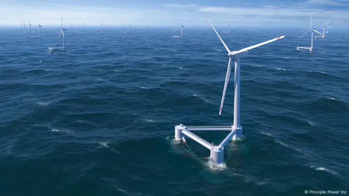 El aerogenerador eólico ''Windfloat'' está ubicado en la costa de Portugal.