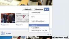 Screenshot Facebook Unfriend Option Button (Screenshot Facebook)