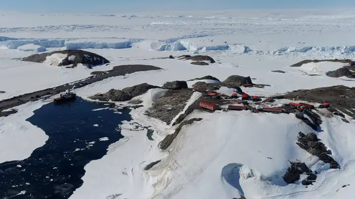 A picture made available on 19 January 2012 shows an aerial view over the French Antarctic base Dumont D'Urville, Antarctica, 17 January 2012. The Australian Antarctic Division charters the plane to transport it's staff between their bases, the French base and McMurdo the US base