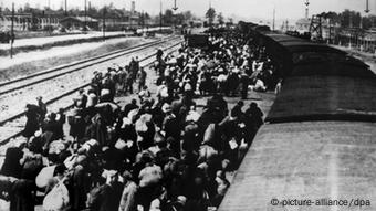Ein Häftlingstransport aus Ungarn trifft im Lager Auschwitz ein ((c) dpa - Bildfunk+++