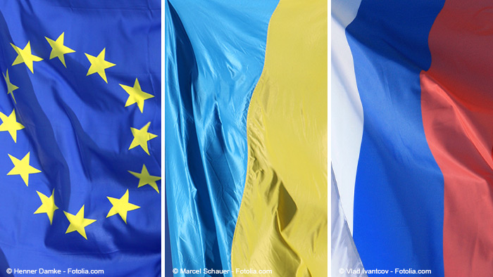 Flaggen der EU, der Ukraine und Russlands (Foto: Fotolia)