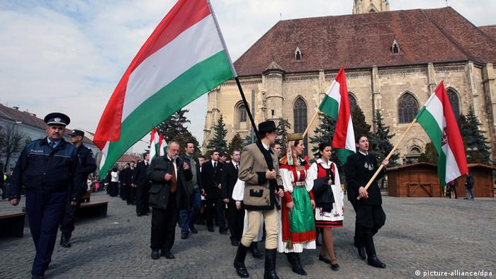 Szekler ethnics march in Union Square in Cluj