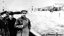 GettyImages 148464377 From left to right: Vorochilov, Molotov, Stalin pose at the shore of the the Moscow -Volga Canal, in 1937 in this manipulated picture. In the original picture Nikolai Yezhov was standing on the right. Yezhov was the senior figure in the NKVD (the Soviet secret police) under Joseph Stalin during the period of the Great Purge. After Yezhov was tried and executed his likeness was removed from this image between 1939-1991.The Moscow Canal (Russian: ????´? ?´???? ??????´), named the Moscow-Volga Canal until the year 1947, is a canal that connects the Moskva River with the main transportation artery of European Russia, the Volga River. It is located in Moscow itself and in the Moscow Oblast. It was constructed from the year 1932 to the year 1937 by Gulag prisoners during the early to mid Stalin era. MANDATORY CREDIT RIA-NOVOSTI/AFP PHOTO (Photo credit should read -/AFP/GettyImages)