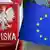 A Polish national emblem and an EU flag