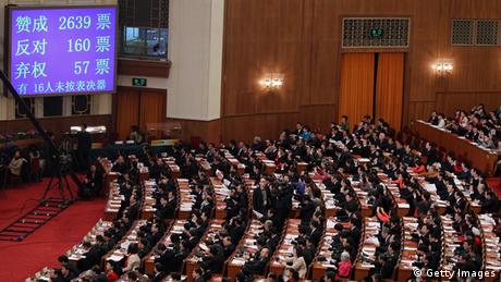A display board shows the voting pattern on the Criminal Procedure Law, with 2639 for, 160 against and 57 abstentions, at the closing session of the National Peoples Congress (NPC) at The Great Hall Of The People on March 14, 2012 in Beijing, China. The National People's Congress (NPC), China's parliament, adopted the revision to the Criminal Procedure Law at the closing session of its annual session Wednesday. (Photo by Feng Li/Getty Images) 