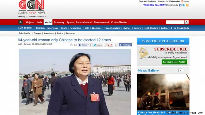 Shen Jilan, der 84-jährigen Abgeordneten von NVK China Quelle: http://english.globalgujaratnews.com/article/84-year-old-woman-only-chinese-to-be-elected-12-times/A55 Copyright: http://english.globalgujaratnews.com