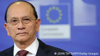 Myanmar President Thein Sein gives a press conference after a meeting with European Commission President at the EU Headquarters in Brussels on March 5, 2013. AFP PHOTO / JOHN THYS (Photo credit should read JOHN THYS/AFP/Getty Images)
