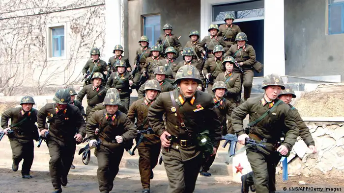 This picture taken on March 6, 2013 by North Korea's official Korean Central News Agency shows soldiers of the Korean People's Army (KPA) in military training at an undisclosed place in North Korea. AFP PHOTO / KCNA via KNS ---EDITORS NOTE--- RESTRICTED TO EDITORIAL USE - MANDATORY CREDIT AFP PHOTO / KCNA VIA KNS - NO MARKETING NO ADVERTISING CAMPAIGNS - DISTRIBUTED AS A SERVICE TO CLIENTS (Photo credit should read KNS/AFP/Getty Images)