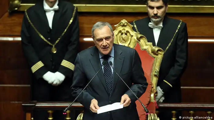 epa03627732 The new Italian Senate president, Piero Grasso, gives his acceptance speech after winning the vote in Rome, late 16 march 2013. EPA/ALESSANDRO DI MEO
