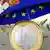 A one-euro coin beneath an EU umbrella