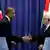 U.S. President Barack Obama and Palestinian President Mahmoud Abbas (R) shake hands at a news conference at the Muqata Presidential Compound in the West Bank City of Ramallah March 21, 2013. REUTERS/Larry Downing