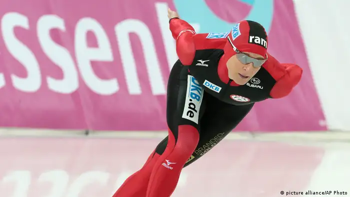 [38325180] Claudia Pechstein
Third placed Claudia Pechstein of Germany competes during the women's 3000 meter race, during the ISU World Single Distances Speed Skating Championships 2013 in Adler-Arena in Sochi, Russia, Thursday, March 21, 2013. (AP Photo/Mikhail Metzel)
