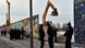 Police stand in front of a gap in the Berlin Wall at the East Side Gallery. Foto: Britta Pedersen/dpa Police stand in front of a gap in the Berlin Wall at the East Side Gallery. Foto: Britta Pedersen/dpa