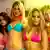 Die vier Freundinnen Faith (Selena Gomez), Cotty (Rachel Korine), Candy (Vanessa Hudgens) und Brit (Ashley Benson, v. l.) in einer Szene des Kinofilms "Spring Breakers" (Foto: dpa)