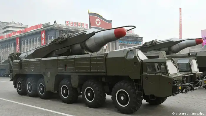 ©Kyodo/MAXPPP - 04/04/2013 ; PYONGYANG, North Korea - File photo shows a weapon believed to be the intermediate-range ballistic missile Musudan at a military parade in Pyongyang in October 2010. (Kyodo)