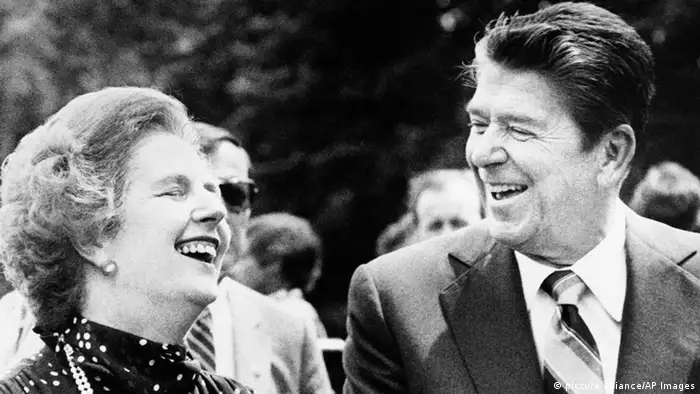 FILE - U.S. President Ronald Reagan, right, and Britain's Prime Minister Margaret Thatcher, share a laugh during a break from a session at the Ottawa Summit in this file photo dated July 21, 1981, at Government House in Ottawa, Canada. Personal papers from 1981 released Saturday March 17, 2012, by the Thatcher archive at Cambridge University in England, reveal that Thatcher was fascinated by U.S. President Reagan, and that she snatched and kept a page of his doodles from this G7 summit in Ottawa. Reagan left the piece of paper adorned with his sketches, sitting on a table at the Ottawa meeting when Margaret Thatcher picked it up and kept it, it is revealed in her papers released Saturday. (AP Photo/File)