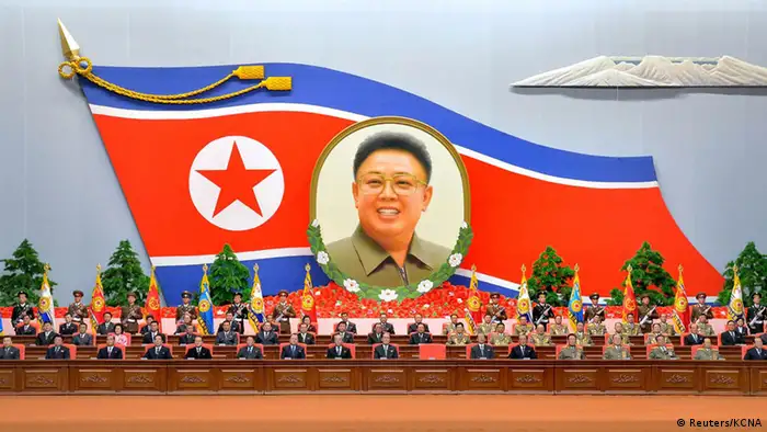North Korean officials attend a national meeting to mark the 20th anniversary of late leader Kim Jong-il's election as chairman of North Korea's National Defence Commission at the April 25 House of Culture in Pyongyang April 8, 2013, in this picture taken and released by the North's official KCNA news agency on Monday. REUTERS/KCNA (NORTH KOREA - Tags: ANNIVERSARY MILITARY POLITICS) ATTENTION EDITORS - THIS PICTURE WAS PROVIDED BY A THIRD PARTY. REUTERS IS UNABLE TO INDEPENDENTLY VERIFY THE AUTHENTICITY, CONTENT, LOCATION OR DATE OF THIS IMAGE. THIS PICTURE IS DISTRIBUTED EXACTLY AS RECEIVED BY REUTERS, AS A SERVICE TO CLIENTS. QUALITY FROM SOURCE. NO THIRD PARTY SALES. NOT FOR USE BY REUTERS THIRD PARTY DISTRIBUTORS