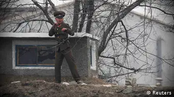 Nordkorea Soldaten Hwanggumpyong Insel Yalu Fluss Nähe Grenze zu China