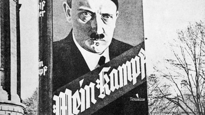 Advertisement hoarding for Mein Kampf (My Struggle) by Adolf Hitler