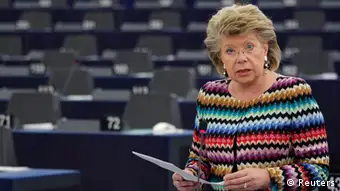 European Union Justice Commissioner Viviane Reding addresses the European Parliament during a debate on the constitutional situation in Hungary in Strasbourg, April 17, 2013. REUTERS/Vincent Kessler (FRANCE - Tags: POLITICS)