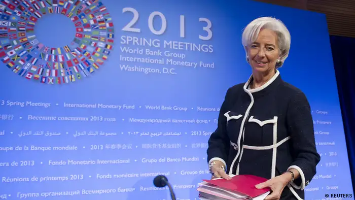 International Monetary Fund (IMF) Managing Director Christine Lagarde arrives for a press briefing at the IMF Headquarters in Washington, DC, on April 18, 2013, during the IMF/World Bank Spring Meetings. AFP PHOTO / Saul LOEB (Photo credit should read SAUL LOEB/AFP/Getty Images)