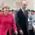 German Chancellor Angela Merkel and Italian Prime Minister Enrico Letta inspect a guard of honour during a welcome ceremony outside the Chancellery in Berlin, April 30, 2013. REUTERS/Tobias Schwarz (GERMANY - Tags: POLITICS)