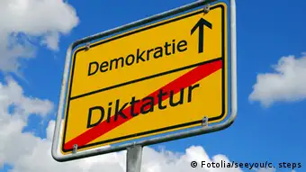 Ortschild mit der Aufschrift Demokratie / Diktatur #7454376 - - Fotolia.com Diktatur - Demokratie - Fotolia.com © seeyou | c. steps