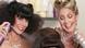 Two woman spray hairspray on a third woman's head Two woman spray hairspray on a third woman's head