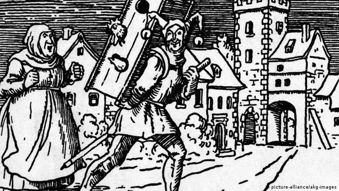 Ціль Уленшпігель, герой аднайменнага рамана бельгійскага пісьменніка Шарля Дэ Кастэра. Гравюра на дрэве, 16 ст.