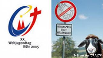 Montage: Logo Weltjugendtag und Gegenveranstaltung Religionsfreie Zone