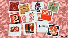 Verschiedene Memory-Karten aus 150 Jahre SPD Geschichte liegen bunt durcheinandergemischt auf der Rückseite der anderen Memory-Karten, Foto: Per Henriksen /DW08.05.2013 /