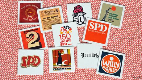 Verschiedene Memory-Karten aus 150 Jahre SPD Geschichte liegen bunt durcheinandergemischt auf der Rückseite der anderen Memory-Karten, Foto: Per Henriksen /DW08.05.2013 /