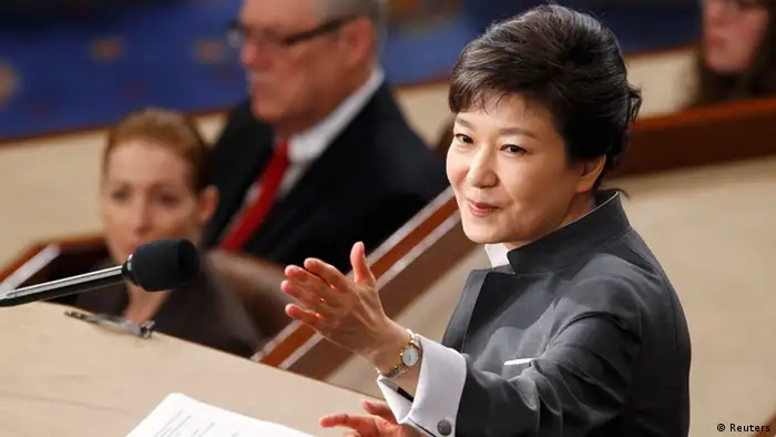 South Korea's President Park Geun-hye addresses a joint meeting of Congress in Washington May 8, 2013. REUTERS/Jim Bourg (UNITED STATES - Tags: POLITICS)