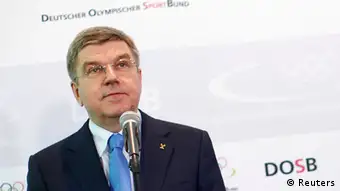 German Olympic Sports Confederation (Deutscher Olympischer Sportbund, DOSB) President Thomas Bach addresses a news conference in Frankfurt May 9, 2013. Bach became the first official candidate to be the International Olympic Committee's (IOC) new president on Thursday, saying his long experience in the world of sport was his strong asset. The 1976 Olympic fencing champion, who is an IOC vice president and has been a member of the body since 1991, has long been considered a frontrunner in the race even before confirming his plans for a tilt at one of the biggest jobs in sports administration. REUTERS/Lisi Niesner (GERMANY - Tags: SPORT POLITICS OLYMPICS FENCING)