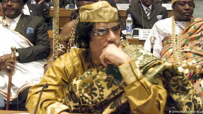 Libyan leader Moammar Gaddafi attends the opening of the African heads of State summit in Addis Ababa, Ethiopia on 02 February 2009. African heads of states and governments designated the Libyan leader Moammar Gaddafi to chair the African Union for one year. Gadhafi's election at the head of the African Union could give Libya the opportunity to follow closely the ongoing efforts to organize peace talks between Sudan government and Darfur main rebel movements EPA/SABRI ALMHEDWI +++(c) dpa - Report+++