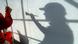 Schatten eines Malers an der Hauswand Schatten eines Malers an der Hauswand
